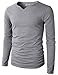 H2H Mens Casual Slim Fit Long Sleeve Slit Wide Neck T-Shirt Of Various Colors