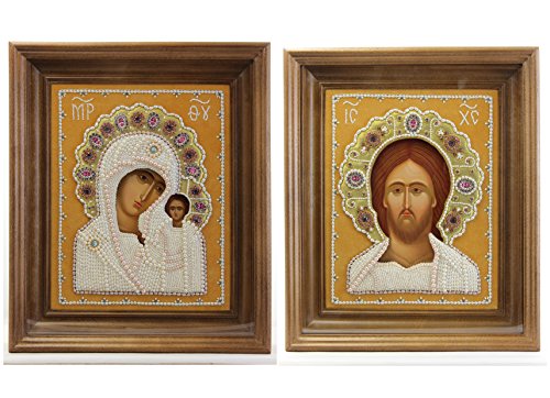 St. Seraphim of Sarov Icon in Brocade, Gems and Swarovski Gold Leaf in Kiot(case) 11.61x12.6 inches Handemade by St Elisabeth Convent