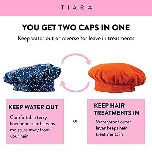 TIARA Shower Cap for Women, Terry Lined LeakFree, Washable and