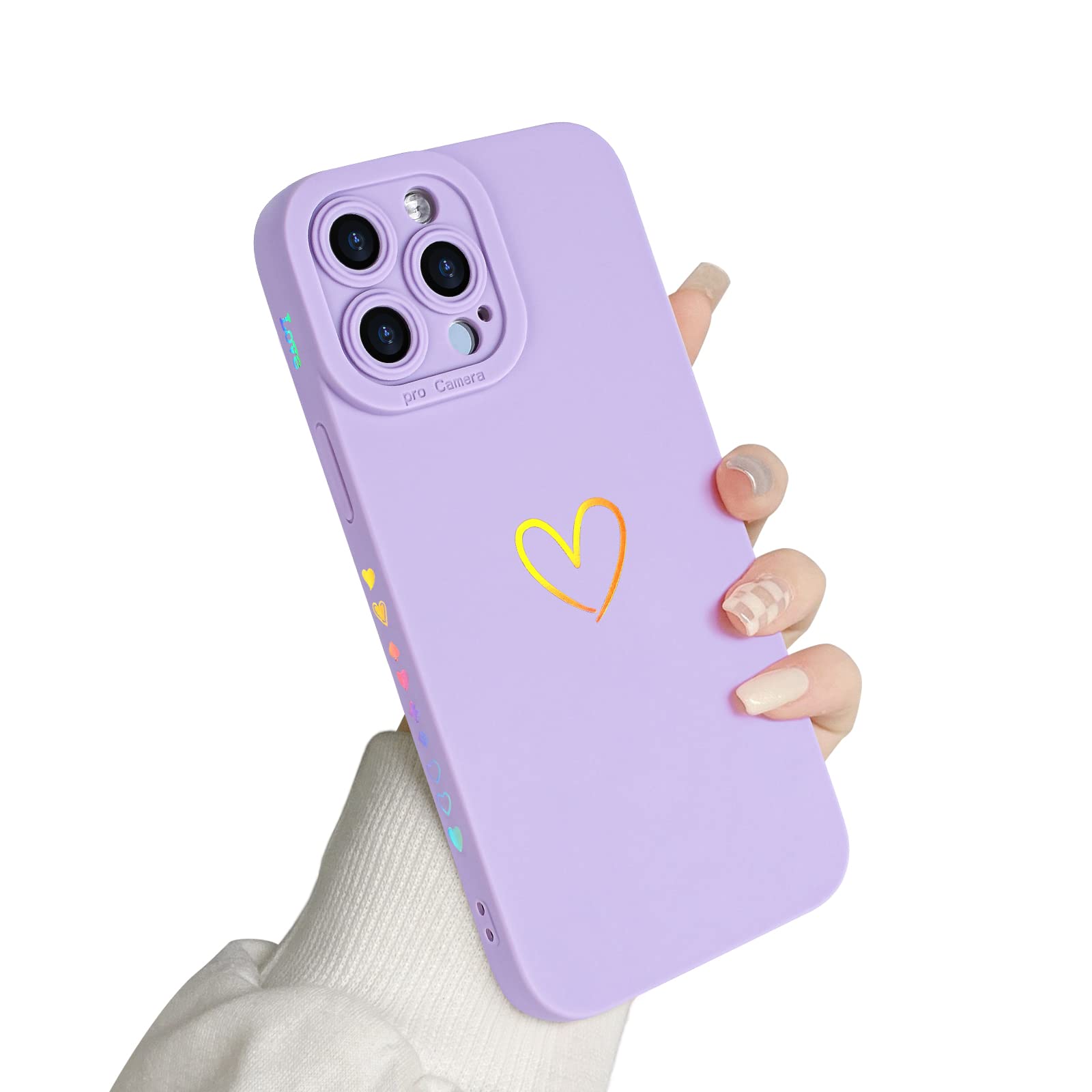 Newseego Case Compatible with iPhone 13 Pro Max, Cute Gold Love-Heart Pattern Design for Girls Women Flexible Shockproof Soft Liquid Silicone All-inclusive Lens Protective Case for iPhone 13 Pro Max