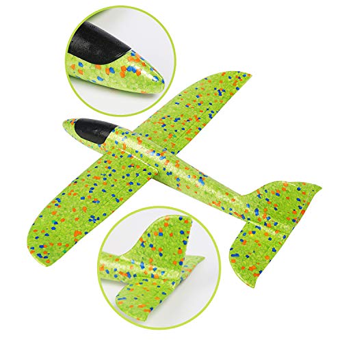 kizh Throwing Foam Airplane Toys 13.5 Inches Flying Glider Inertia Plane Manual Circling Functions Flying Aircraft Fun Best Outdoor Fun for Kids Children Boys Girls 2pcs Green & Orange