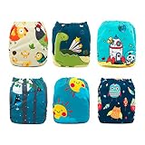 Babygoal Baby Cloth Diapers Washable Pocket Nappy, 6pcs Cloth Diapers+6 Inserts+4pcs Bamboo Inserts,Boy Color 6FB15