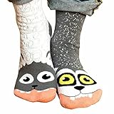 Ladies Cozy Funny Wolf and Sheep Mismatched Animal Friends Socks!