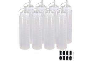Belinlen 8 Pack 24 oz Plastic Squeeze Squirt Condiment Bottles with Cap Lids - Perfect for Condiments, Oil, Icing, Liquids–Se