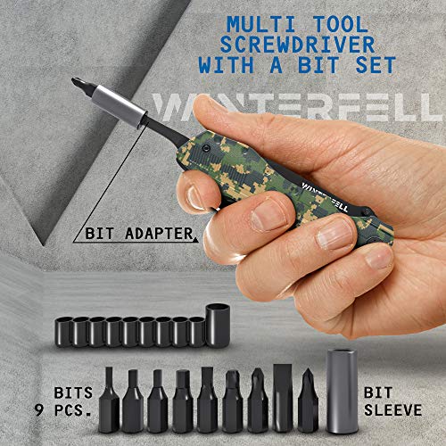 Multitool Knife by Winterfell - Multipurpose Camo Folding Pocket Knife Kit - Durable Stainless Steel - Includes 9-in-1 Bit Set, Pouch, Bottle Opener, Plier, Saw Blade - Outdoor Multi Tool (Camo) - Thumbnail 4