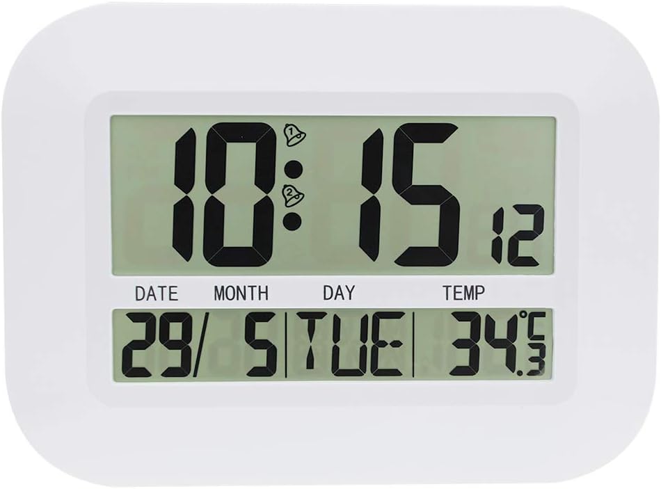 Amazon Com Jimei Digital Wall Clock Battery Operated Simple Large Lcd Alarm Clock Temperature Calendar Date Day For Home Office H149 Home Kitchen