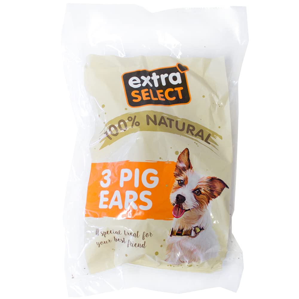 Extra Select Pigs Ears for Dogs: Long Lasting Dog Chew, British Pork Natural Dog Treats & Dental Dog Chews - 3 Pack