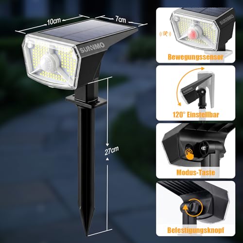 SUNNMO Solar Lights for Outdoor Use with Motion Sensor, Solar Lights Garden 104 LED 3 Modes Weatherproof IP65 Waterproof Solar Garden Lights Solar Spotlight for Outdoor Garden Very Bright Warm White