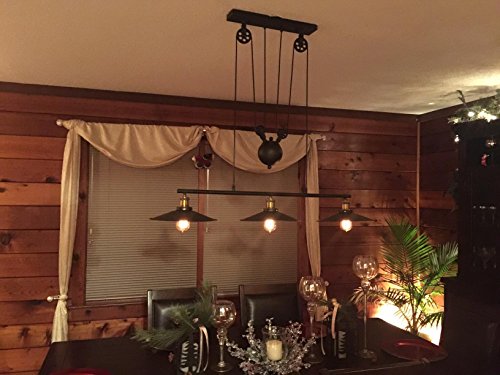 Dst Retro Pendant Retractable Chandelier Pendant, Vintage Adjustable Hanging Ceiling Light Pendant Light for Island, Dining, Bar (Matte Black)