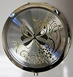 Purse Handbag Double Compact Cosmetic Mirror - Butterfly - Silver