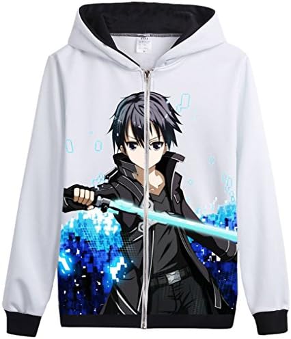 Unisex Anime Sword Art Online Kirito Cosplay Hoodie Zipper Jacket for Men Women