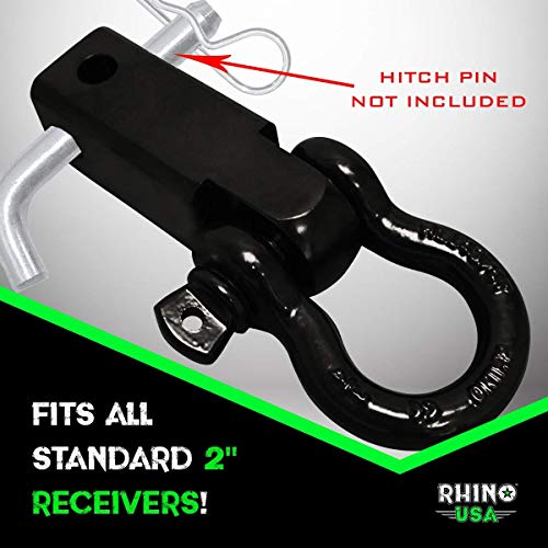 Rhino USA Shackle Hitch Receiver (Fits 2" Receivers) Best Towing Accessories for Trucks, Jeep, Toyota & More - Connect Your Rhino Tow Strap for Vehicle Recovery, Mounts to 2" Receiver Hitches - Image 4