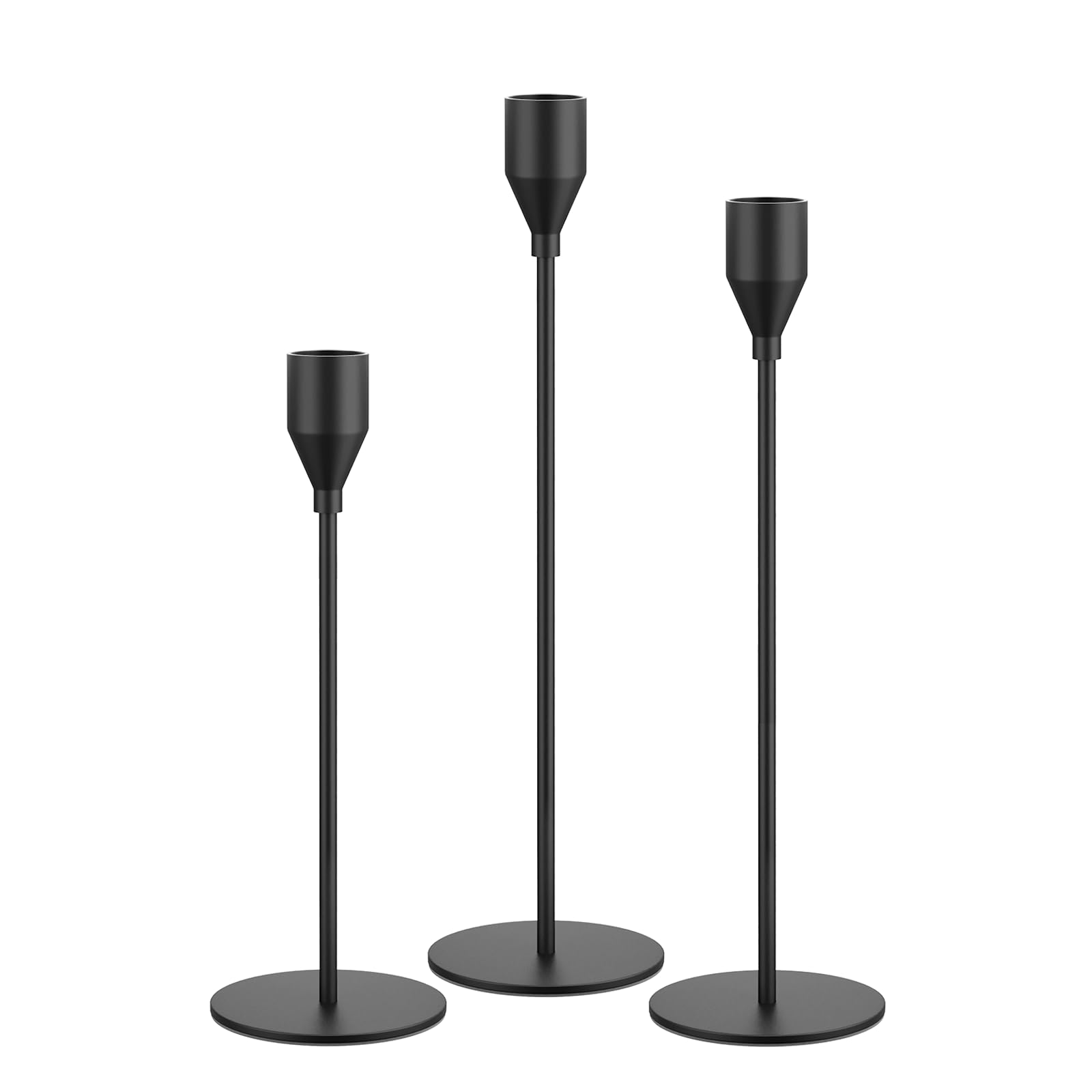 NLBTW Matte Black Taper Candle Holders, Set of 3 Metal Candlestick ...