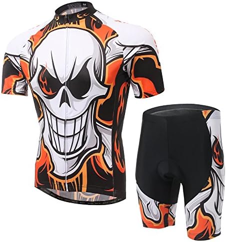 2017 Mens Bicyclist Xintow Cycling Jersey Short Sleeve Clothing Summer Ciclismo Sportwear Shirt 3d Padded Road Bicycle Racing Jacket D805 (Skull Fire Shorts set, 4XL)