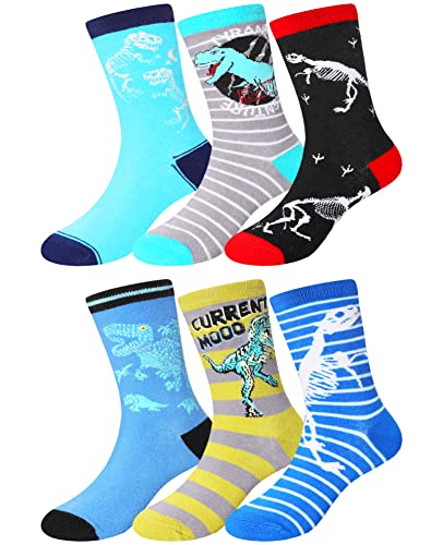 Boys Socks Kids Crazy Funny Novelty Gift Silly Cartoon Space Dinosaur Cotton Crew Cute Socks 6 Pairs