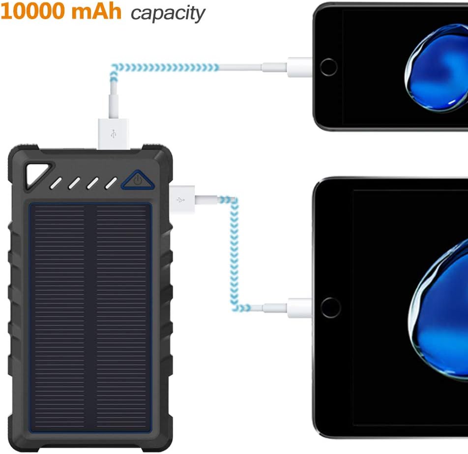 Solar Charger, BEARTWO 10000mAh Upgrade 2020 Solar Phone Charger, Ultra-Compact Portable Charger with Dual USB Backup Battery Pack, Solar Power Bank with Flashlight for Camping, Outdoor Activities