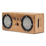 Bongo Wood Bluetooth Speakers, Retro Handcrafted Bamboo Portable Wireless Speaker for Travel, Home, Shower, Beach, Kitchen, Outdoors, Loud Bass with Dual Passive Woofers | Vintage Black & White