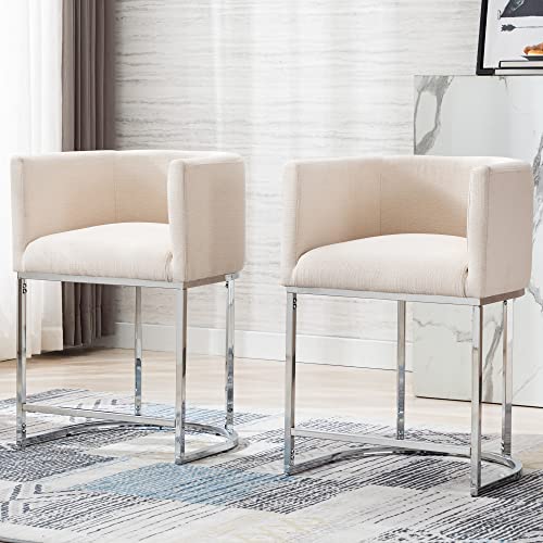 Modern Counter Height Linen Fabric Upholstered Counter Stools Set of 3