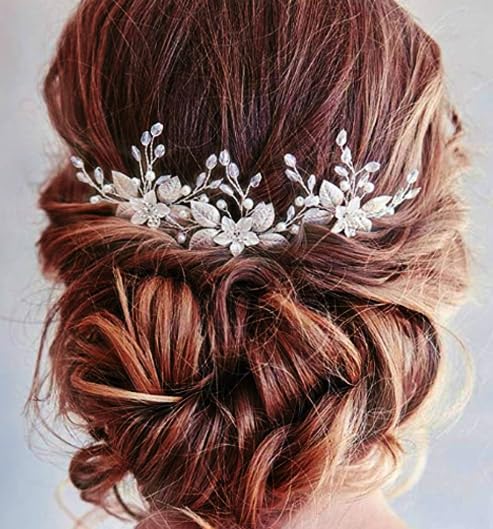 Unicra Flower Wedding Hair Pins Silver Bride Headpieces Bridal Hair Accessories for Women(Pack of 3)