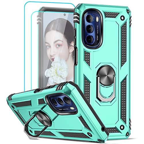 LeYi for Motorola G Stylus 2022 Case 5G, Moto G Stylus 5G Phone Case with 2 Pcs Tempered Glass Screen Protector, [Military-Grade] Protective Case with Magnetic Kickstand for Moto Stylus 2022 5G, Mint
