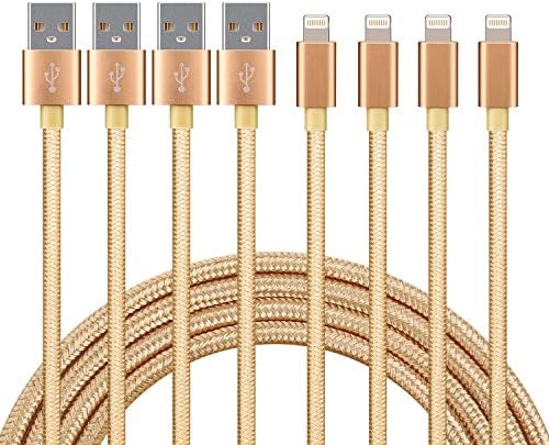 iPhone 7 Cable 6FT (4 Pack) Nylon Braided 8 Pin Cord - Charge and Sync for iPhone 6 / 6 Plus /6s / 5s / SE / iPad 4 Mini Air (Gold)