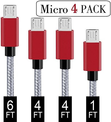 Micro USB Cable, Covery USB Cables 4 Pack (1x1ft, 2x4ft,1x6ft) Nylon Braided Micro USB Charger Fast Speed USB 2.0 for Samsung Galaxy S7 Edge/S7, Nexus, Sony, Nokia, Android charger and More (Grey)