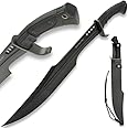 Honshu Spartan Sword and Scabbard - Midnight Forge | Battle Ready Full Tang | Damascus Steel Blade - 16.5” Length | Real Swords for Adults | Self Defense Weapons | Tactical Sword - 23” Overall