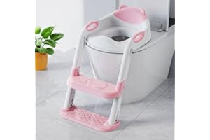 Toilet Potty Training Seat with Step Stool Ladder, 711TEK Toddler Potty Seat for Kids and Toddler Boys Girls, Splash Guard and Safety Handles (Pink)