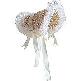 Vintage Women's Victorian Tea Party Lace Straw Hat Lolita Girls Flowers Bonnet Headdress