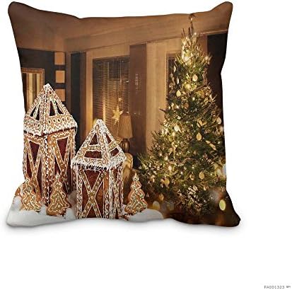 Holiday Christmas Tree Ornaments Lights Gingerbread Throw Pillow Case 18x18inch