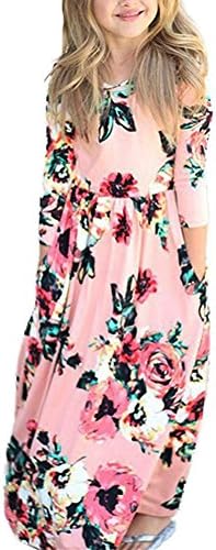 QIJOVO Girl Floral Maxi Dress with Pockets Sleeves Long Holiday Dress