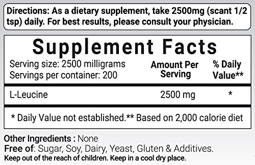 Micro Ingredients Plant-Based L-Leucine Powder, 500 grams (1.1 lb)
