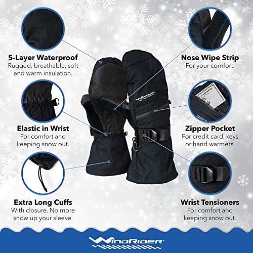 Rugged Waterproof Winter Mittens Extra Long Gauntlets Snowboard
