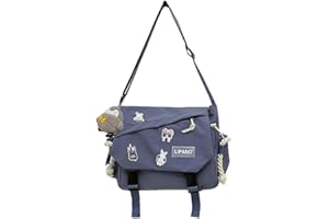 Inshere Aesthetic Crossbody Bag with Cute Pins and Ornament, Nylon Shoulder Messenger Bag Japanese Kawaii Bag for Women Men