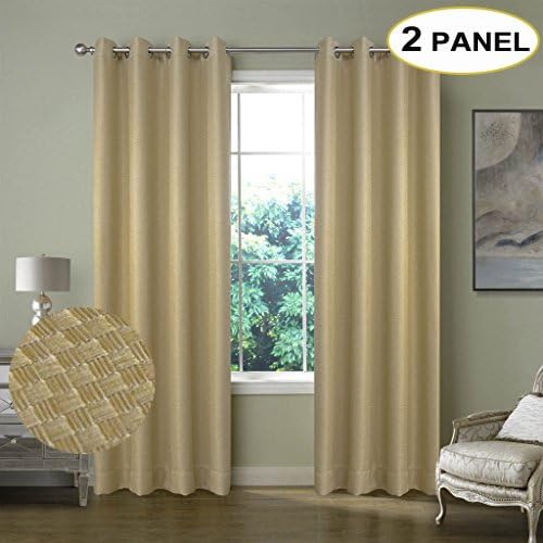 Artdix Room Darkening Curtains Panels Window Drapes - Gold Ivory 50W x 108L Inches (2 Panels) Grommet Top Nursery Insulated Thermal Solid Curtains for Bedroom, Living Room, Kids Room, Kitchen
