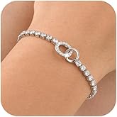 Interlocking Circles Tennis Bracelet for Women - 14K Gold Plated Cubic Zirconia Link Bracelet, Adjustable Dainty Minimalist Chain Design, Trendy Anniversary Birthday Christmas Jewelry Gift for Her