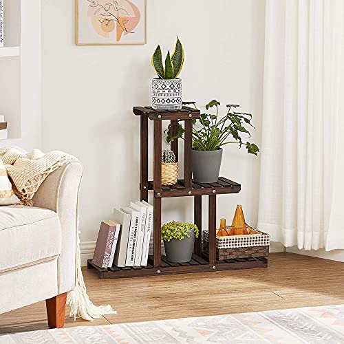 SONGMICS Plant Stand, Small Solid Wood Plant Holder Rack with 6 Spots