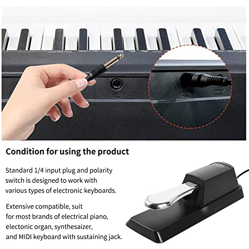 Aodsk Piano Sustain Pedal,Keyboard Sustain Pedal for Digital Piano With Polarity Switch and Anti