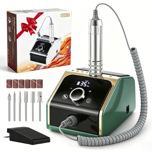CozyZen Professional Electric Nail Drill Machine, 35000RPM with LCD Display, Manual/Pedal Control and Quiet Operation, for Acrylic/Gel Nails - Home & Salon Use(Green)