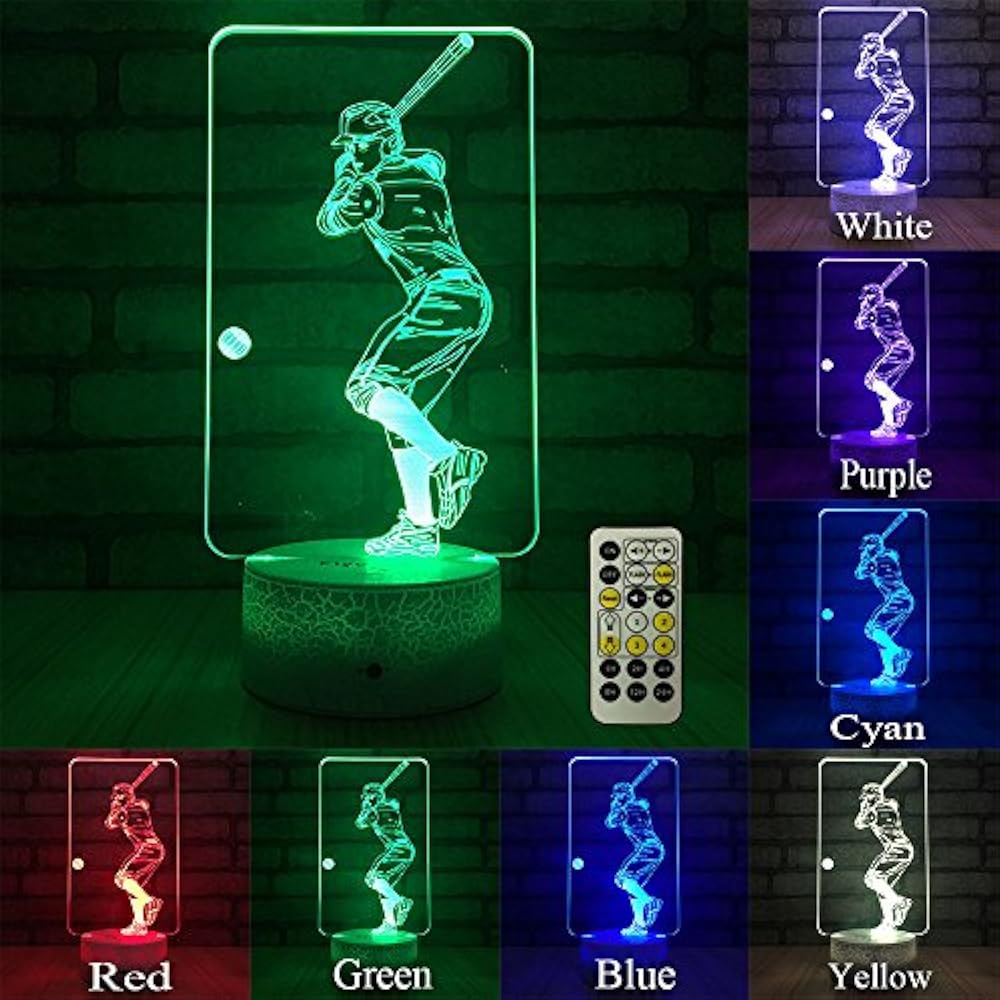 Baseball Lamp,Bedside Lamp 7 Colors Change + Remote Control With Timer