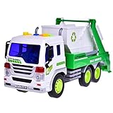 Recycle Trash Trucks Garbage Dump Truck Toys Friction Powered for Kids Vehicle for Boys with Lights and Sound 4 Wheels 1:20 Advanced Simulation Model-City Sanitation Series Green and White