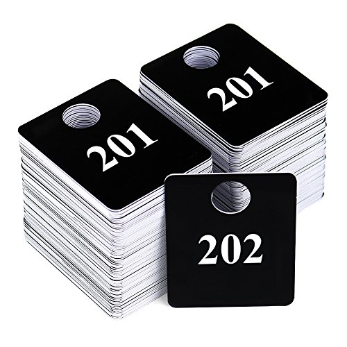 Zilpoo 2 Sets - Plastic Numbered Tags, Coat Room Checks, Reusable Coatroom Hanger Claim Tickets, 2 Sets of 100 Consecutive Numbers (201-300)