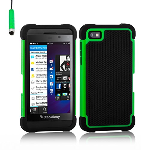 32nd Shock proof defender heavy duty tough case cover for Blackberry Z10, including screen protector, cleaning cloth and touch stylus - Green 32nd Shock proof defender heavy duty tough case cover for Blackberry Z10, including screen protector, cleaning cloth and touch stylus - Green