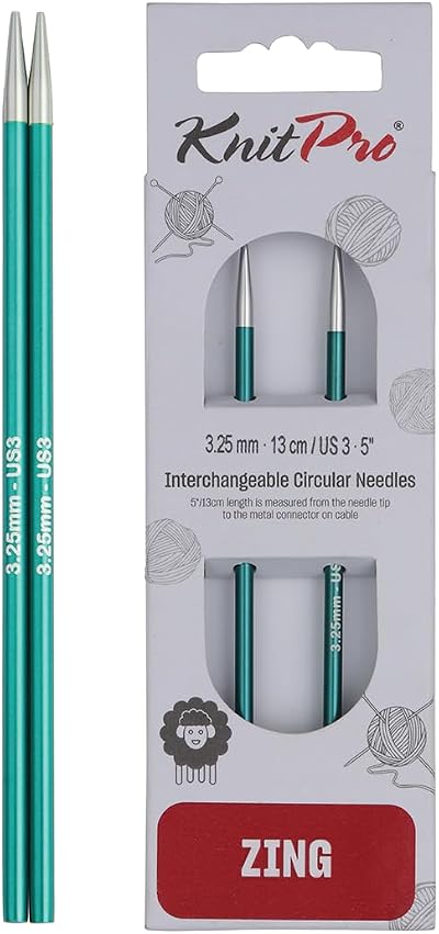 KnitPro Zing Interchangeable Circular Needles 5" 3.25mm (13cm) - Brand KNITPRO