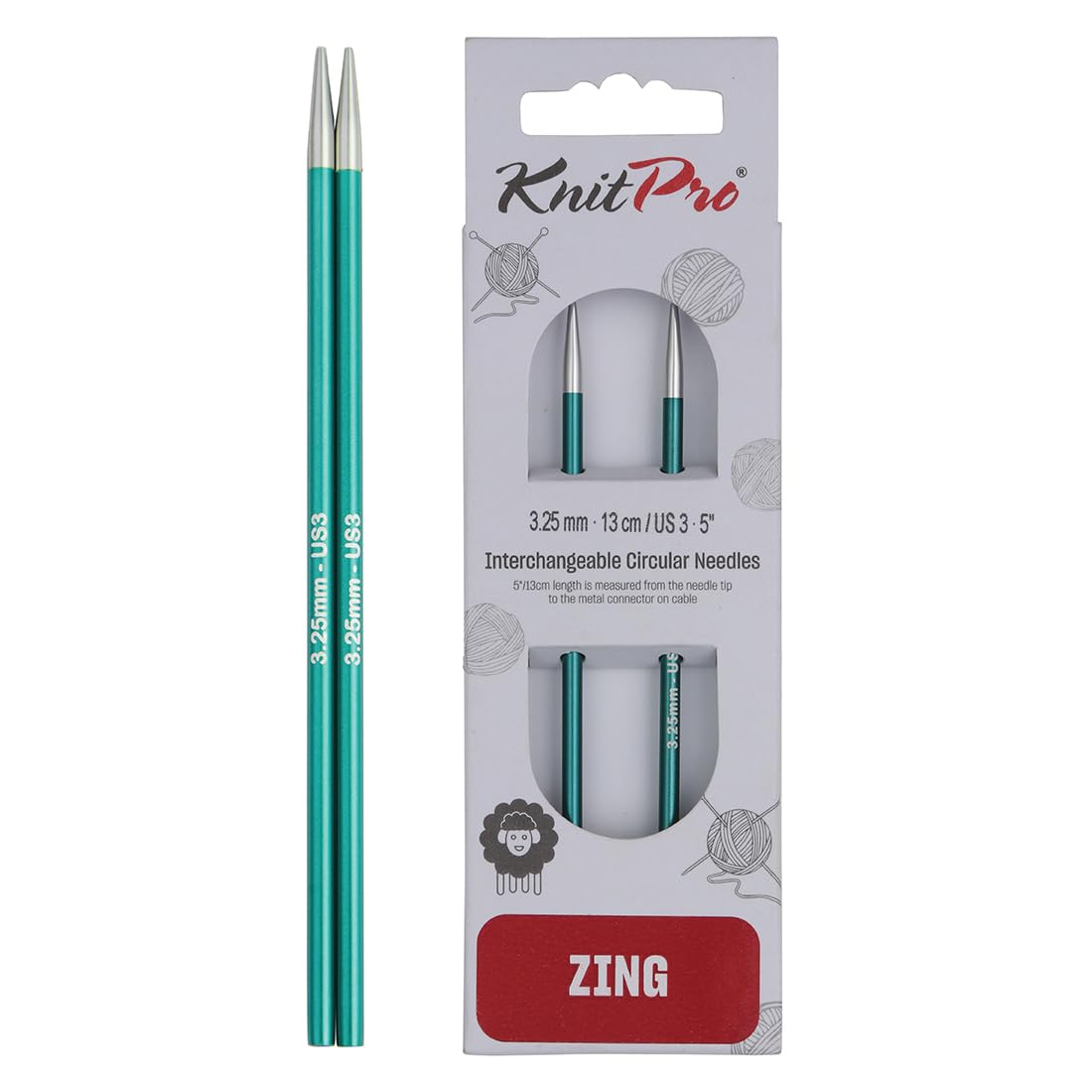 KnitPro Zing Interchangeable Circular Needles 5" (13cm) | 3.25mm