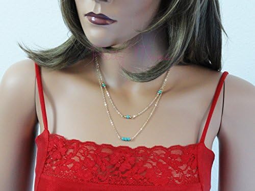 Layering Gold Filled Necklace, Turquoise Gem Necklace, Turquoise Layered Nicklace Handmade By Pretty Mana