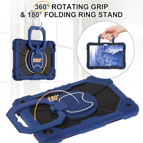 Shockproof Heavy Duty Case for Samsung Tab A11 Plus and Samsung Tab A9 Plus, 3-Layer Protection with Flexible Stand, Rotating Kickstand, Hands-Free Viewing (Navy Blue)