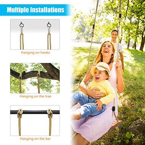 Holzschaukel Outdoor für Erwachsene Kinder, Schaukelsitz Holz mit Verstellbarem Hanfseil Schaukel Holz Outdoor für Garten Schaukel für Erwachsene bis 100 kg (17.7 x 7.9 in) – Bild 6