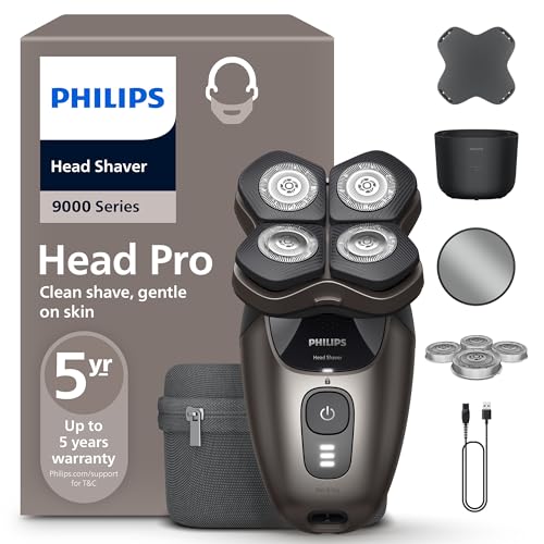 Philips Head Shaver Pro Serie 9000 - Rasoio per uomo e donna, testina flessibile a 360° e lame ComfortCut per una rasatura pulita e delicata sulla pelle, modello HS9980/15