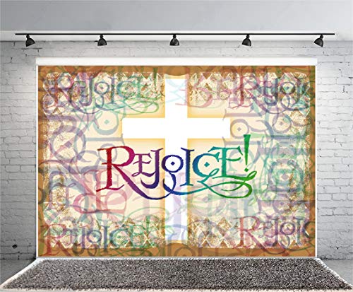 Leyiyi 7x5ft Vintage Cross Rejoice Photography Background Grunge Graffiti Stained Glass Christian Church Our Loard Backdrop Jesus Christ God Bless Baptism Baby Shower Photo Portrait Vinyl Studio Prop